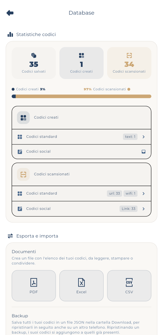 QRation screenshot: Database